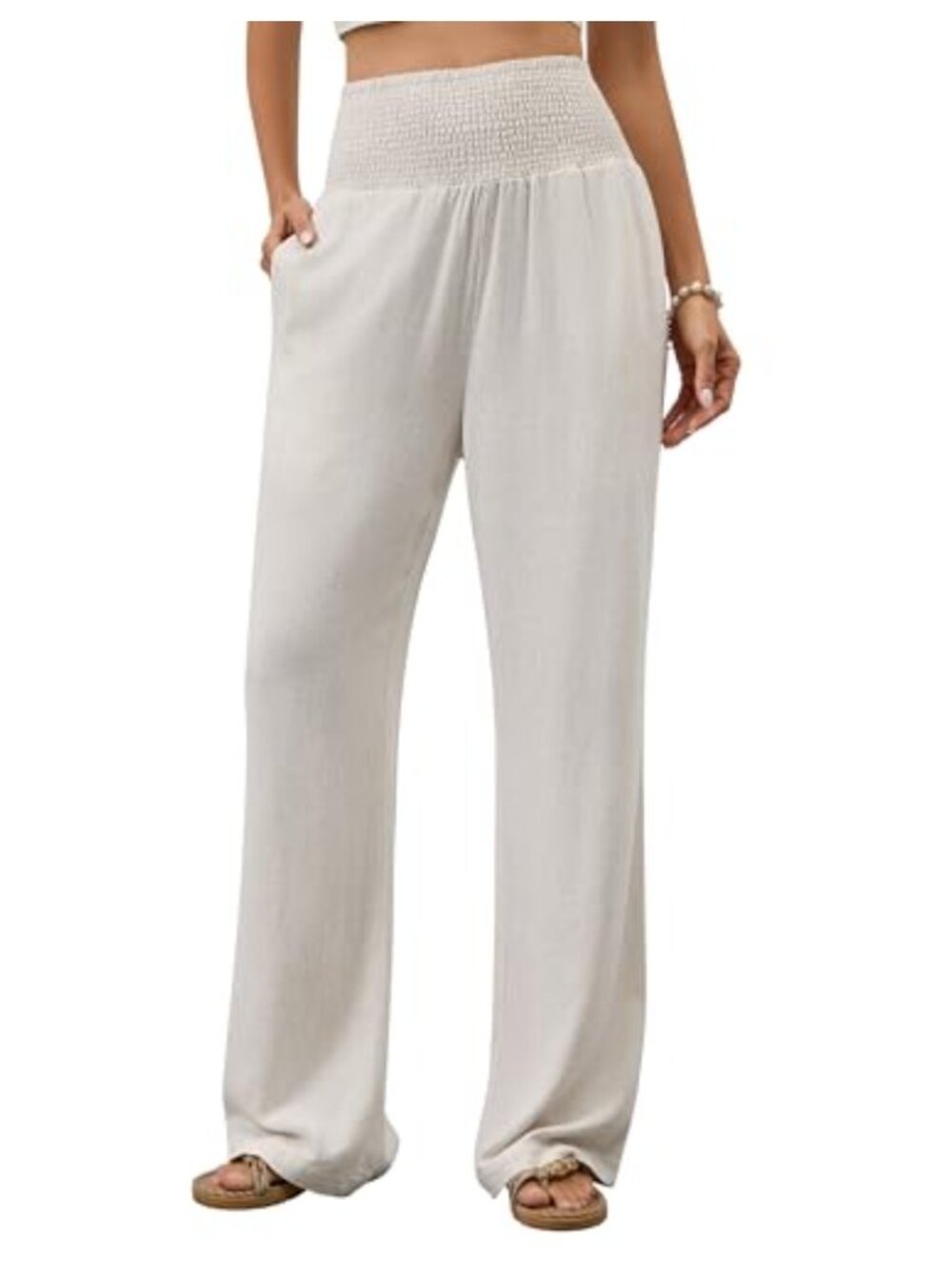 Women's Cotton Linen Wide Leg Palazzo Pants High Waist Lounge Trousers with